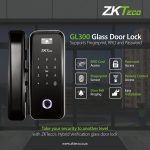 ⁦قفل باب اكتروني ذكي للابواب الزجاج جهة اليسار (بصمة، وكرت، ورقم سري) ZKTecho GL300‐R Fingerprint/Password Hybrid Verification Glass Door Lock‐Left ‐ for Glass Doors⁩ - الصورة ⁦2⁩