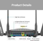 ⁦دي لينك راوتر (ايه اكس3000)واي فاي 6 ،4 مداخل جيجابت،اسود ,D-Link DIR-3040/MNA AC3000 High-Power Wi-Fi Tri-Band Router,4xGigabit LAN ports, Gigabit WAN⁩ - الصورة ⁦4⁩