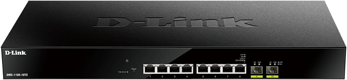 51pjTHSNOTL._AC_SL1209_ دي لينك سويتش متعدد المنافذ بـ8 منافذ 2.5جيجابت،و2 منافذ SFP+ 10GbE ،اسود,D-Link DMS-1100-10TS 8x 100/1000/2.5GBASE-T ports and 2x10G SFP+ ports L2 Smart Managed Switch - الصورة 1