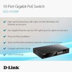 ⁦دي لينك سويتش POE بـ8 منافذ بسرعة جيجابت،اسود,D-Link DGS-1010MP 8-port 10/100/1000Base-T Unmanaged PoE Switch ,125W PoE Power budget⁩ - الصورة ⁦2⁩