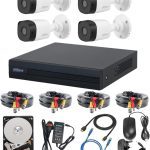 مجموعة 4 كاميرات خارجية مع جهاز تسجيل وهارديسك مع الاسلاك بطوا 15 متر  DADahua Technologies 1080p HD Outdoor 4 Channel 1TB P1/Night