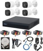 مجموعة 4 كاميرات خارجية مع جهاز تسجيل وهارديسك مع الاسلاك بطوا 15 متر  DADahua Technologies 1080p HD Outdoor 4 Channel 1TB P1/Night